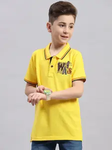 Monte Carlo Boys Polo Collar Short Sleeves Typography Printed Regular Fit Cotton T-shirt