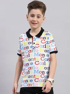 Monte Carlo Boys Polo Collar Short Sleeves Typography Printed Regular Fit Cotton T-shirt