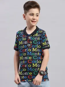 Monte Carlo Boys Typography Printed Polo Collar Cotton Casual T-shirt