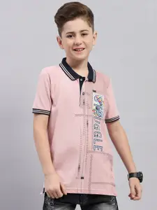 Monte Carlo Boys Polo Collar Short Sleeves Typography Printed Regular Fit Cotton T-shirt