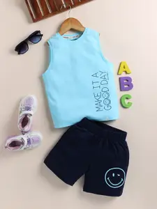 Happy Faces Boys Typography Printed Cotton T-shirt with Shorts