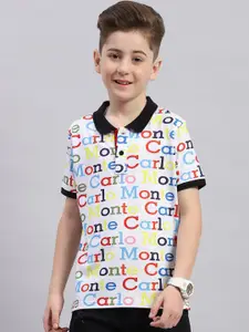 Monte Carlo Boys Typography Printed Polo Collar Cotton T-shirt