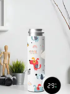 DecorTwist White & Red Single Stainless Steel Printed LED Temperature Water Bottle 500 ML