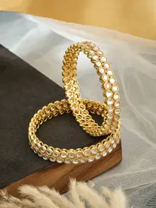 ATIBELLE Set Of 4 Gold Plated Kundan-Studded Bangle