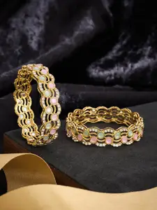 ATIBELLE Set Of 2 Gold Plated Stone Studded Bangle