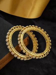 ATIBELLE Set of 2 Gold Plated Stone Studded Bangles