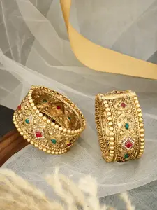 ATIBELLE Set Of 2 Gold Plated Stone Studded Bangle