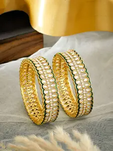 ATIBELLE Set Of 2 Gold Plated Kundan Studded Bangle