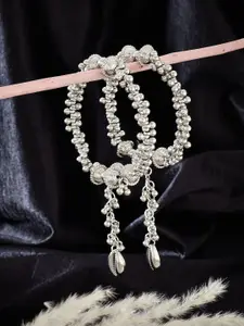 ATIBELLE Set Of 2 Silver Plated Artificial Beads German Silver Bangles