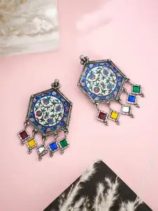 ATIBELLE Silver Plated Contemporary Meenakari Drop Earrings