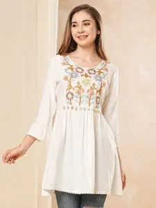 FASHOR Floral Embroidered A-Line Pleated Kurti