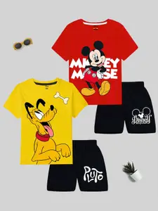 KUCHIPOO Infant Boys Pack Of 2 Mickey & Pluto Printed T-shirt with Shorts