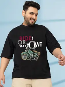 CHKOKKO Biker Printed Drop-Shoulder Sleeves Oversized Cotton Casual T-shirt