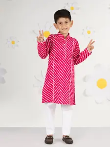 VASTRAMAY Boys Leheriya Printed Gotta Patti Pure Cotton Straight Kurta With Pyjamas