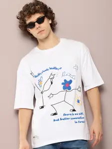 Kook N Keech Men Graphic Printed Drop-Shoulder Sleeves Oversized Pure Cotton T-shirt