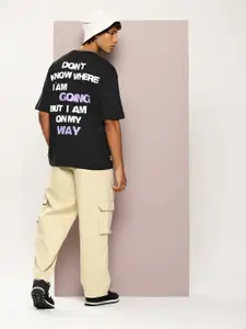 Kook N Keech Men Typography Printed Drop-Shoulder Sleeves Oversized Pure Cotton T-shirt