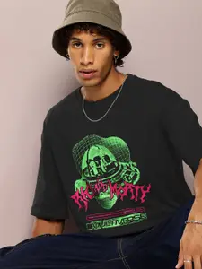 Kook N Keech Men Ricky & Morty Printed Drop-Shoulder Sleeves Oversized Pure Cotton T-shirt