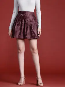 Leather Retail Women's High Waist Pleated Suede Leather Mini Skirt