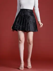Leather Retail Women's High Waist Pleated Suede Leather Mini Skirt