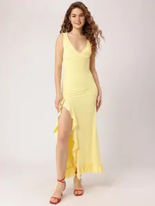 DressBerry Empire Embrace Whimsical Ruffled Slit Bodycon Dress