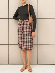 DressBerry 2000s Throwback Checked A-Line Dress with Belt