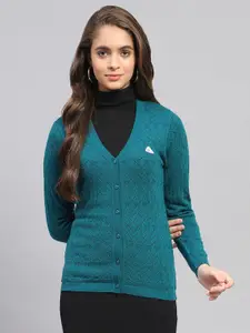 Monte Carlo V-Neck Self Design Cardigan Sweater