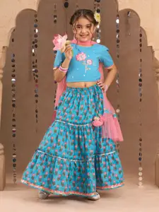 LIL DRAMA Girls Printed Ready to Wear Cotton Lehenga & Blouse With Dupatta