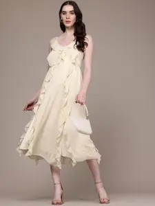 bebe Ruffled A-Line Midi Dress