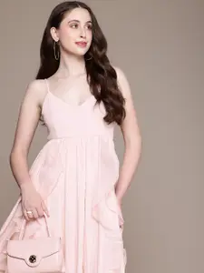 bebe Shoulder Straps Ruffled Fit & Flare Midi Dress