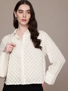 bebe Self Design Textured Semi Sheer Relaxed Fit Casual Shirt