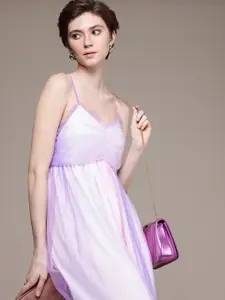 bebe Shoulder Straps Dyed Net Gathers Fit & Flare Midi Dress