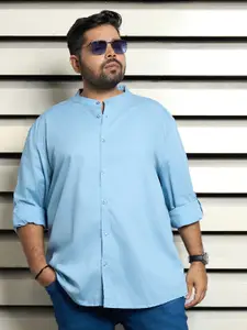 Freeform by High Star Men Standard Mandarin Collar Solid Cotton Plus Size Casual Shirt