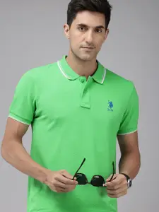 U.S. Polo Assn. Self Design Polo Collar Pure Cotton Slim Fit T-shirt