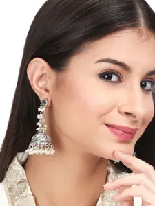 Anvik Silver-Plated Beaded Contemporary Brass Jhumkas