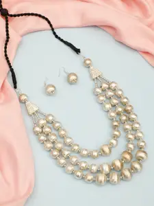 VIVAZS Brass Silver Plated Off White Multi Beaded Layered Necklace