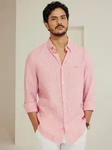 Andamen Casual Men Striped Button-Down Collar Slim Fit Casual Shirt