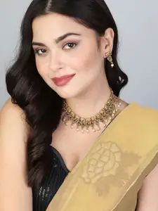 Adwitiya Collection 24KT Gold-Plated Stone-Studded Necklace and Earrings