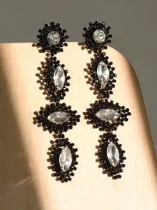 XPNSV Diamond Shaped Stone Studded & Beaded Drop Earrings
