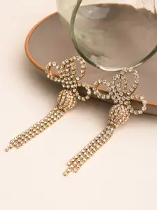 XPNSV Inspired Stone Studded Disco Ball and Bow Drop Earrings