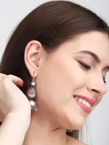 Anvik Silver Plated Artificial Stones Jhumkas