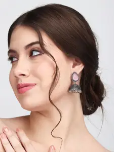 Anvik Silver Plated Artificial Stones Jhumkas