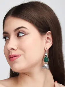 Anvik Silver Plated Artificial Stones Dome Shaped Jhumkas