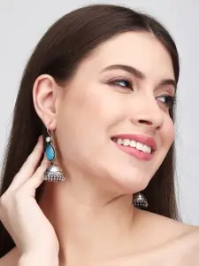 Anvik Silver-Plated Stones Studded Dome Shaped Jhumkas