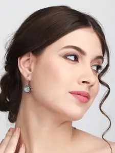 Anvik Silver-Plated Stones Studded Circular Drop Earrings