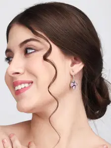 Anvik Silver-Plated Stones Studded Leaf Shaped Drop Earrings