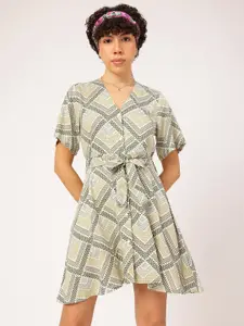 DressBerry Printed A-Line Mini Dress with Belt