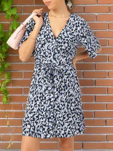 DressBerry Printed A-Line Mini Dress with Belt