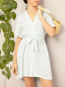 DressBerry Floral A-Line Mini Dress with Belt