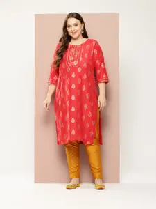 Sztori Plus Size Floral Printed Gotta Patti Floral Kurta