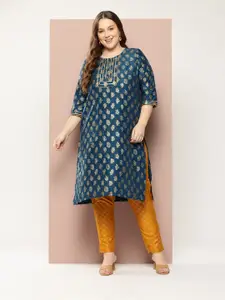 Sztori Plus Size Ethnic Motifs Printed Gotta Patti Kurta
